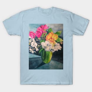 Vase of multicoloured roses in watercolour T-Shirt